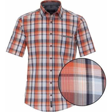 Casa Moda Mens Big Size Seersucker Check Casual Fit Cotton Short Sleeve Shirt With Breast Pocket