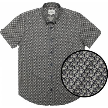 Ben Sherman Mens Big Size Block Geo Print Cotton Button Down Collar Short Sleeve Casual Shirt