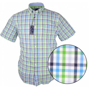 J T Ascott Mens Big Size Casual Check Button Down Collar Short Sleeve Shirt