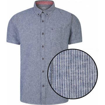 Peter Gribby Mens Big Size Pinstripe Cotton Linen Mix Button Down Collar Casual Short Sleeve Shirt