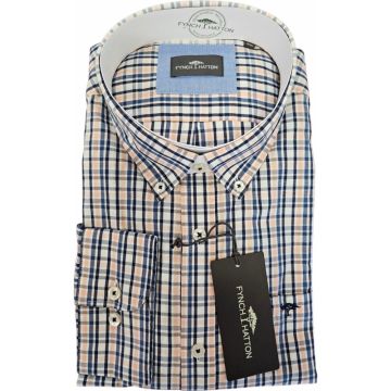 Fynch Hatton Mens Big Size Cotton Check Button Down Collar Casual Long Sleeve Shirt