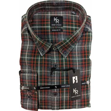 Kings Road Mens Big Size Brushed Cotton Button Down Collar Check Casual Long Sleeve Shirt With Breast Pocket