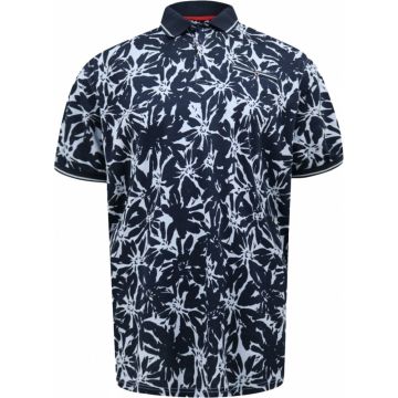 D555 Mens Big Size Flower Print Contrast Collar Cotton Polo