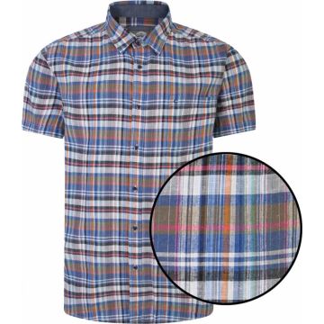 Peter Gribby Mens Big Size Linen Mix Check Casual Short Sleeve Shirt