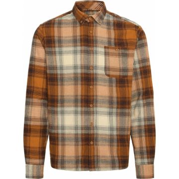 Blend Mens Big Size Brush Cotton Check Button Down Collar Casual Long Sleeve Shirt