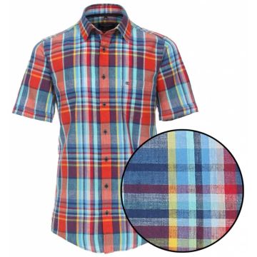 Casa Moda Mens Big Size Comfort Fit Linen Edition Multi Colour Check Casual Short Sleeve Shirt