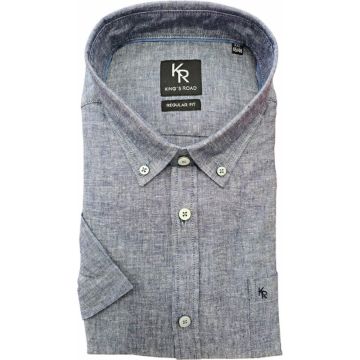 Kings Road Mens Big Size Plain Linen Mix Button Down Collar Casual Short Sleeve Shirt