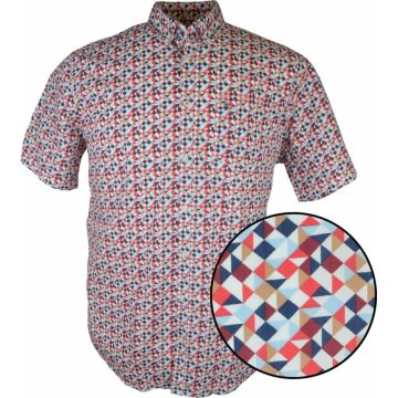 Kings Road Mens Big Size Geometric Print Casual Short Sleeve Shirt