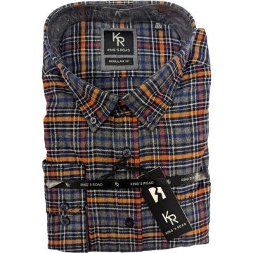 Kings Road Mens Big Size Cotton Check Button Down Collar Casual Long Sleeve Shirt With Breast Pocket