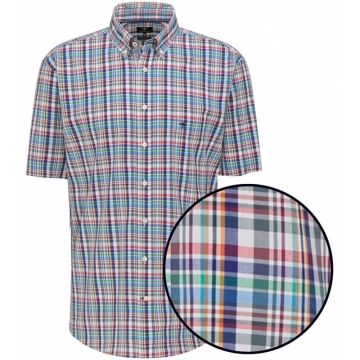 Fynch Hatton Mens Big Size Supersoft Cotton Check Button Down Collar Short Sleeve Shirt Blue
