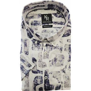 Kings Road Mens Big Size Button Down Collar Patch Print Casual Short Sleeve Shirt