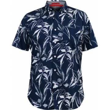 D555 Mens Big Size Button Down Collar Cotton Leaf Print Short Sleeve Casual Shirt With Breast Pocket