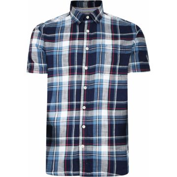 Peter Gribby Mens Big Size Cotton Casual Twill Check Short Sleeve Shirt