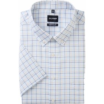 Olymp Mens Big Size Comfort Fit Check Button Down Collar Casual Short Sleeve Shirt