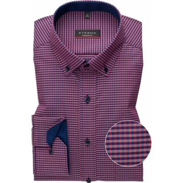 Eterna Mens Big Size Long Sleeve Formal Comfort Fit Poplin Red and Blue Checked Shirt