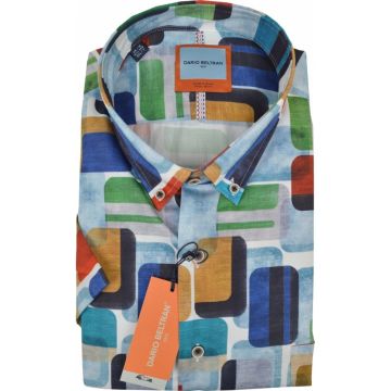 Dario Beltran Mens Big Size Abstract Print Button Down Collar Cotton Casual Short Sleeve Shirt With Breast Pocket