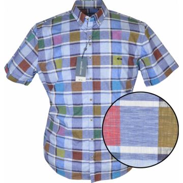 Dario Beltran Mens Big Size Multi Colour Check Cotton Button Down Collar Short Sleeve Shirt