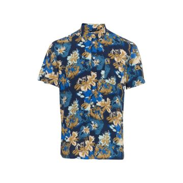 Blend Mens Big Size Flower Print Casual Short Sleeve Shirt