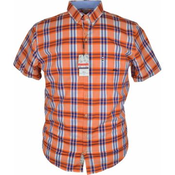 Dario Beltran Mens Big Size Big Check Cotton Button Down Collar Short Sleeve Shirt