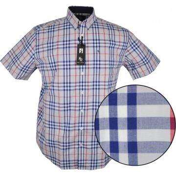 Kings Road Mens Big Size Check Button Down Collar Cotton Casual Short Sleeve Shirt