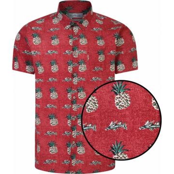 Peter Gribby Mens Big Size Pineapple Print Casual Short Sleeve Cotton Shirt