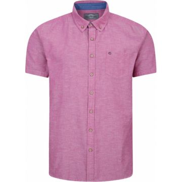 Peter Gribby Mens Big Size Cotton Linen Button Down Collar Casual Short Sleeve Shirt With Breast Pocket
