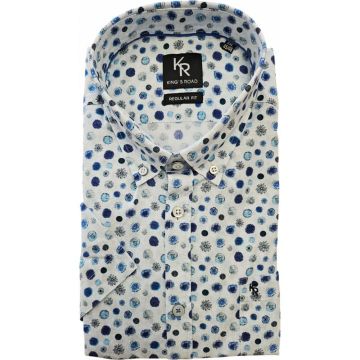 Kings Road Mens Big Size Circle Print Button Down Casual Short Sleeve Shirt
