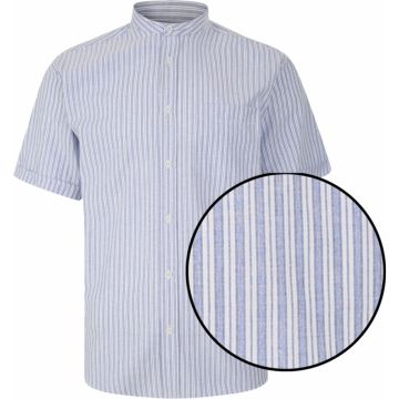 Kam Mens Big Size Grandad Collar Cotton Casual Short Sleeve Shirt With Breast Pocket