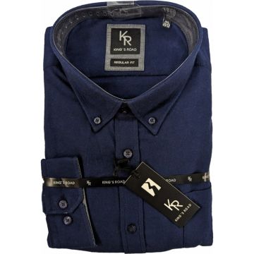 Kings Road Mens Big Size Plain Brushed Cotton Button Down Collar Cotton Casual Long Sleeve Shirt With Breast Pocket