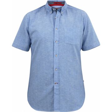 D555 Mens Big Size Linen Mix Button Down Collar Short Sleeve Casual Shirt With Breast Pocket